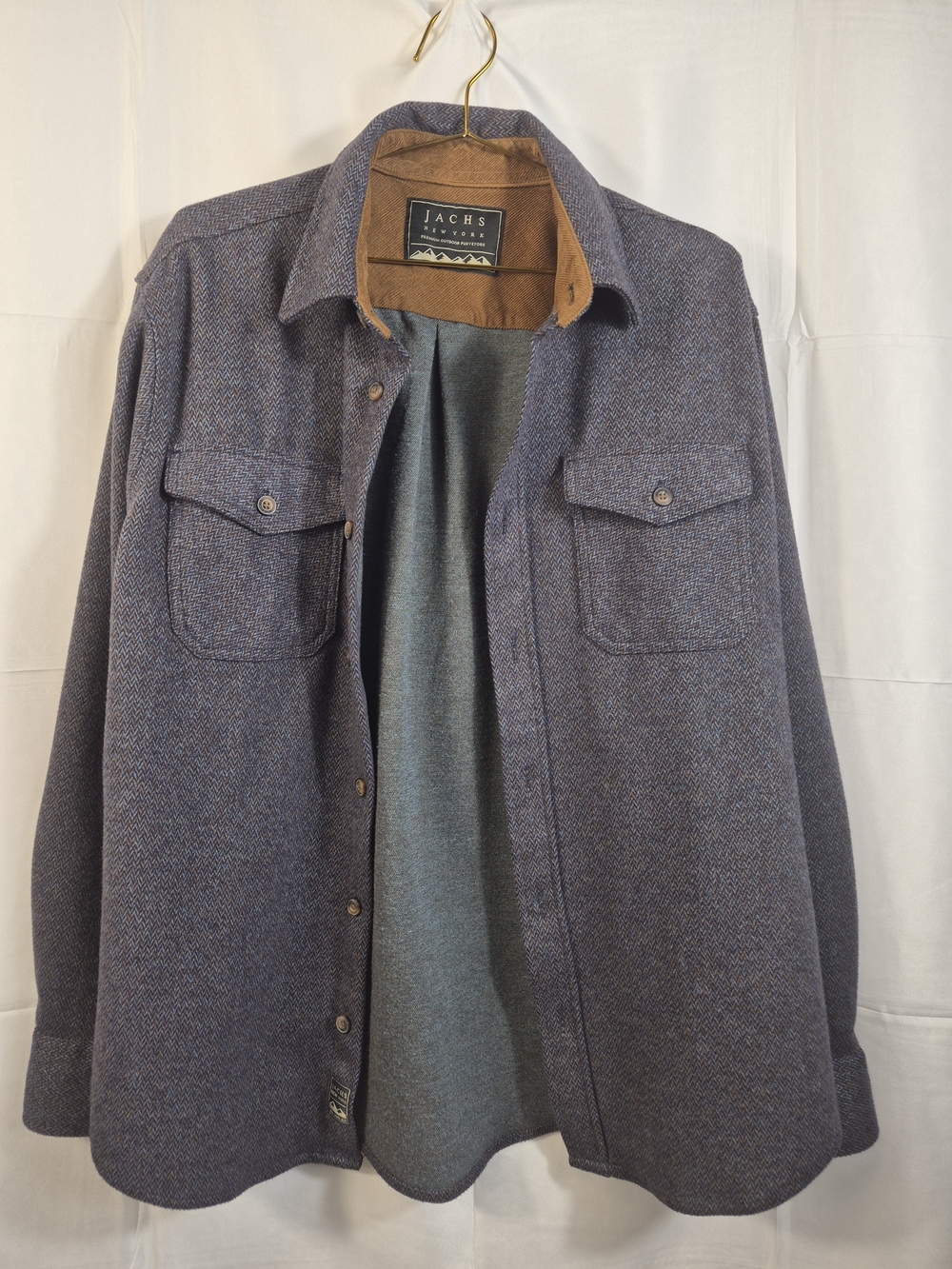 Jachs Heathered Blue Shirt Jacket with Brown Collar Trim